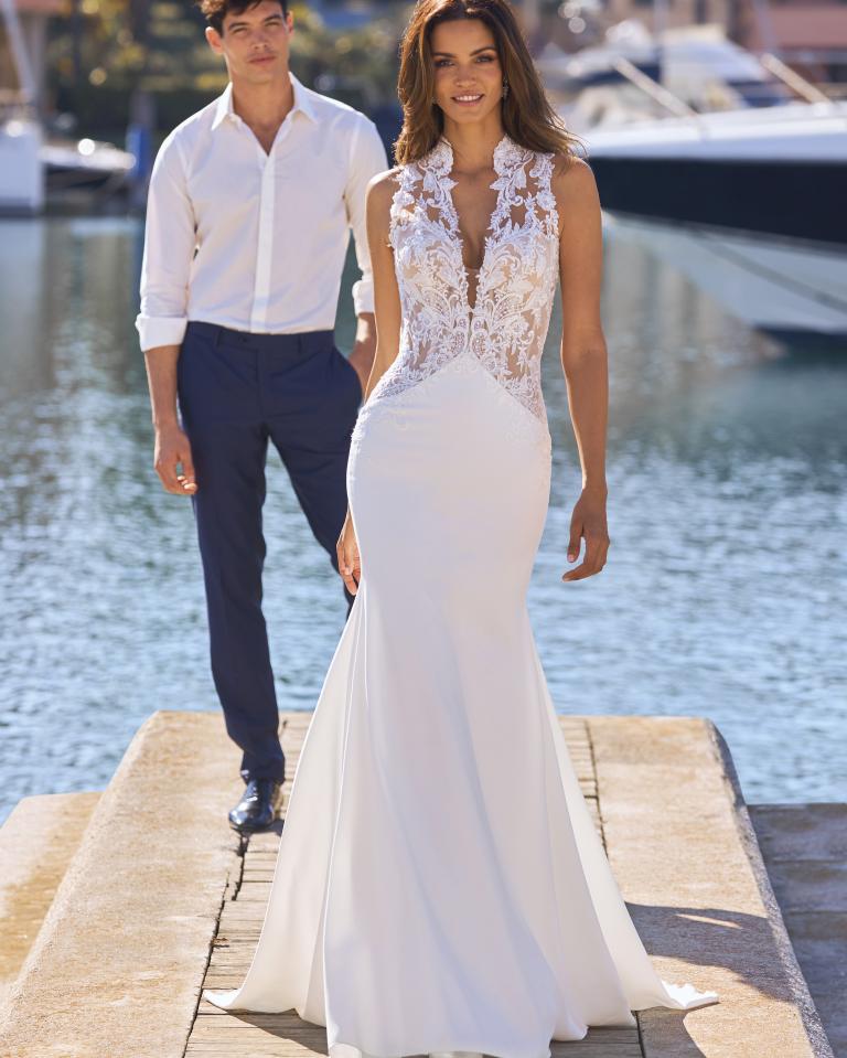 Mermaid jurk met kanten corsage 